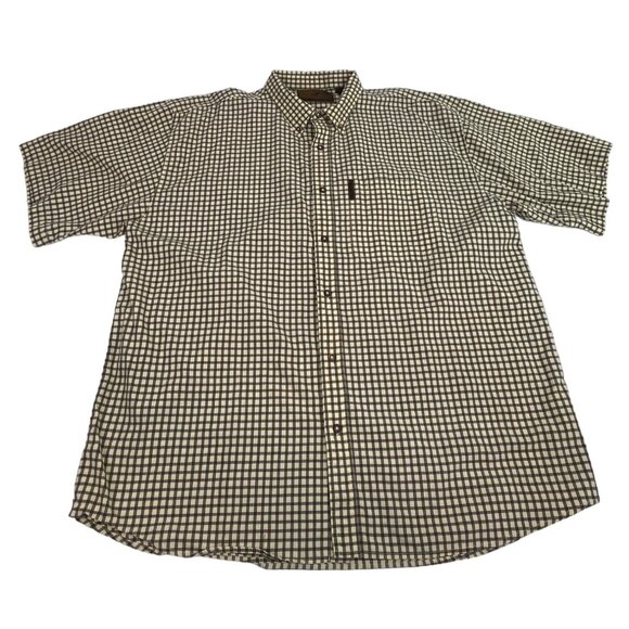 North River Men's Button Down Shirt XXL Yellow Black Plaid 100% Cotton Short Sle - Picture 1 of 4